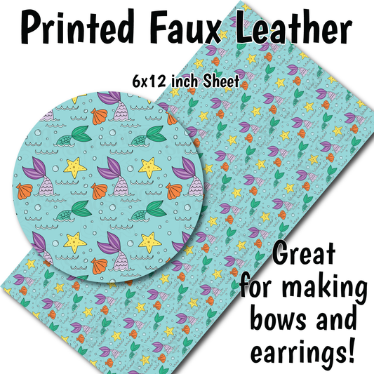 Mermaid Pattern D - Faux Leather Sheet (SHIPS IN 3 BUS DAYS)