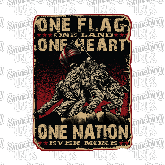 One Flag One Heart One Nation - Heat Transfer | DTF | Sublimation (TAT 3 BUS DAYS) [15E-12HTV]