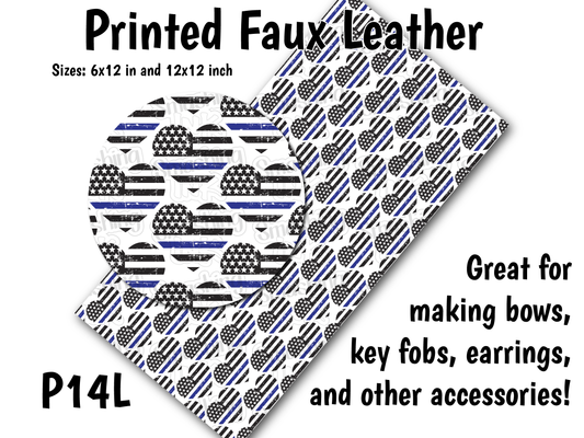 Blue Line Heart - Faux Leather Sheet (SHIPS IN 3 BUS DAYS)