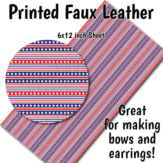 Patriotic Stripes - Faux Leather Sheet (SHIPS IN 3 BUS DAYS)