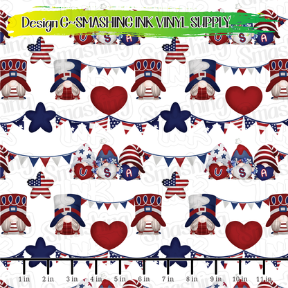 Gnome 4th Of July ★ Pattern Vinyl | Faux Leather | Sublimation (TAT 3 BUS DAYS)