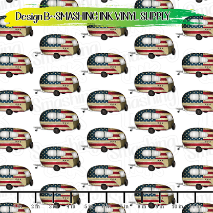 American Flag Campers ★ Pattern Vinyl | Faux Leather | Sublimation (TAT 3 BUS DAYS)