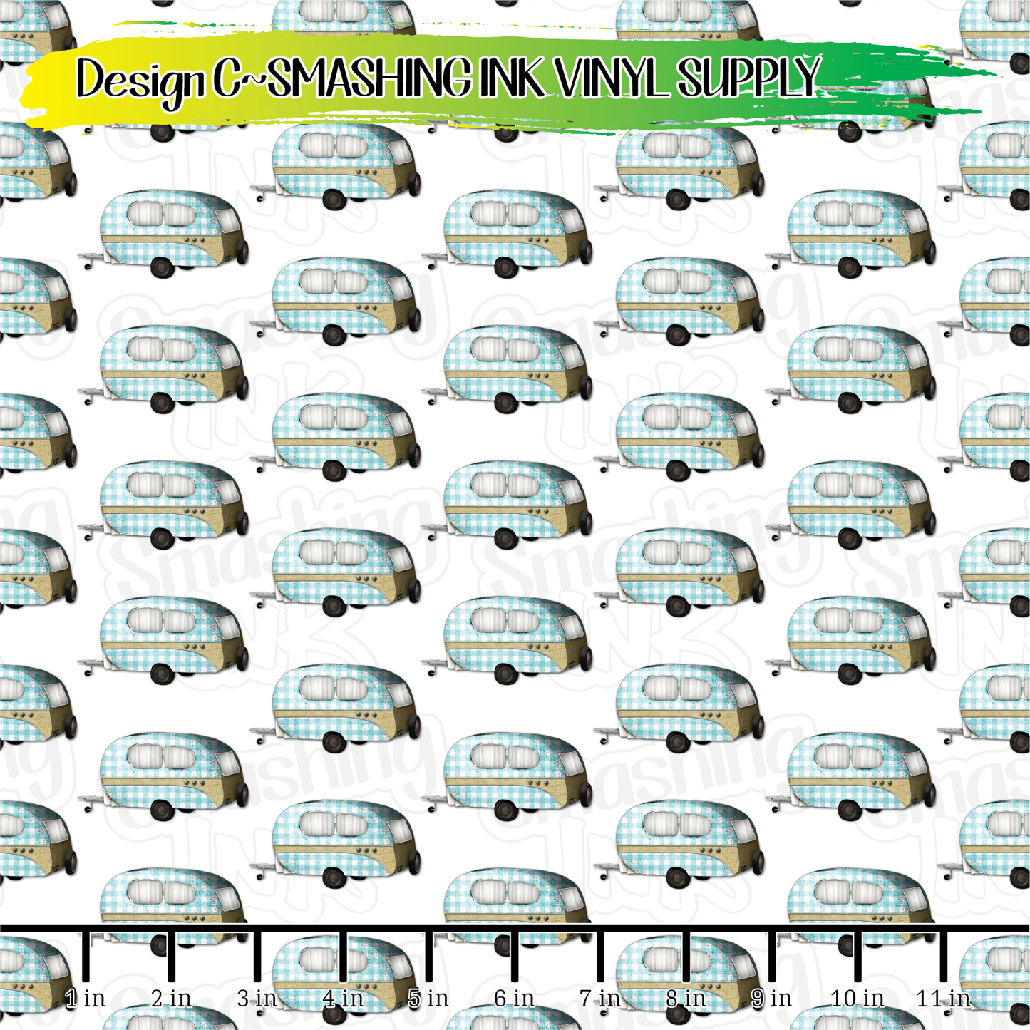 Blue Plaid Campers ★ Pattern Vinyl | Faux Leather | Sublimation (TAT 3 BUS DAYS)