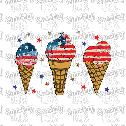 Patriotic Ice Cream Cones - Heat Transfer | DTF | Sublimation (TAT 3 BUS DAYS) [4D-24HTV]