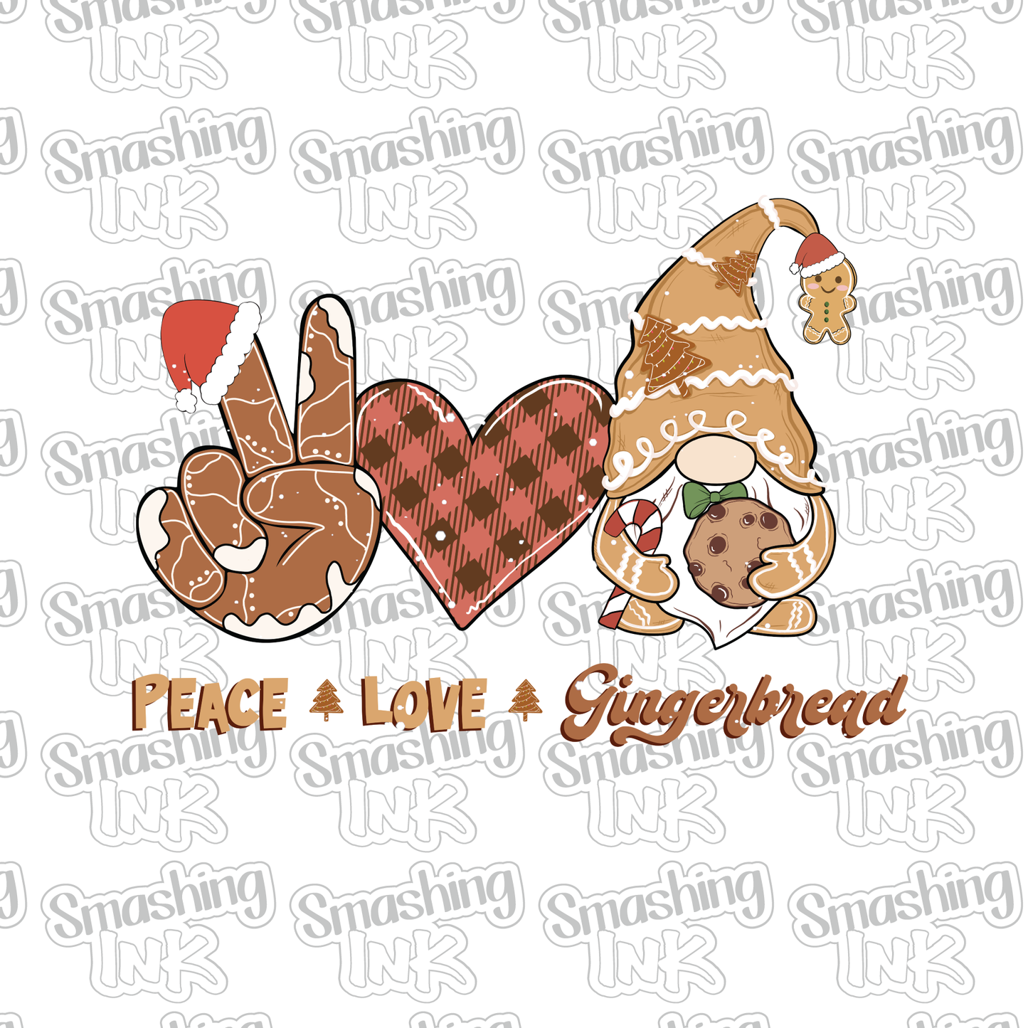 Peace Love Gingerbread Gnome - Heat Transfer | DTF | Sublimation (TAT 3 BUS DAYS) [4G45-10HTV]