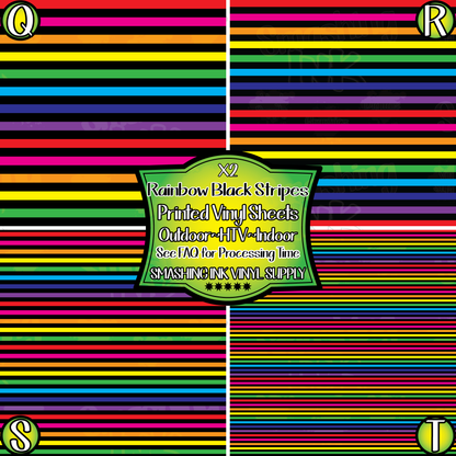Rainbow Black Stripes ★ Pattern Vinyl | Faux Leather | Sublimation (TAT 3 BUS DAYS)