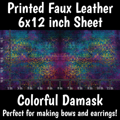 Colorful Floral Damask - Faux Leather Sheet (SHIPS IN 3 BUS DAYS)