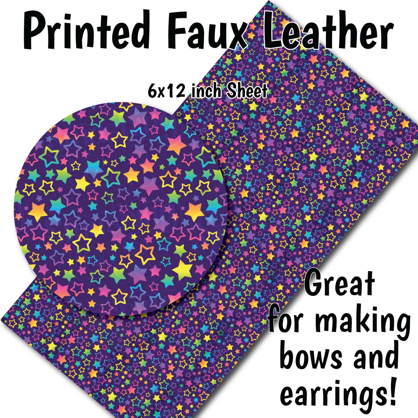 Rainbow Stars - Faux Leather Sheet (SHIPS IN 3 BUS DAYS)