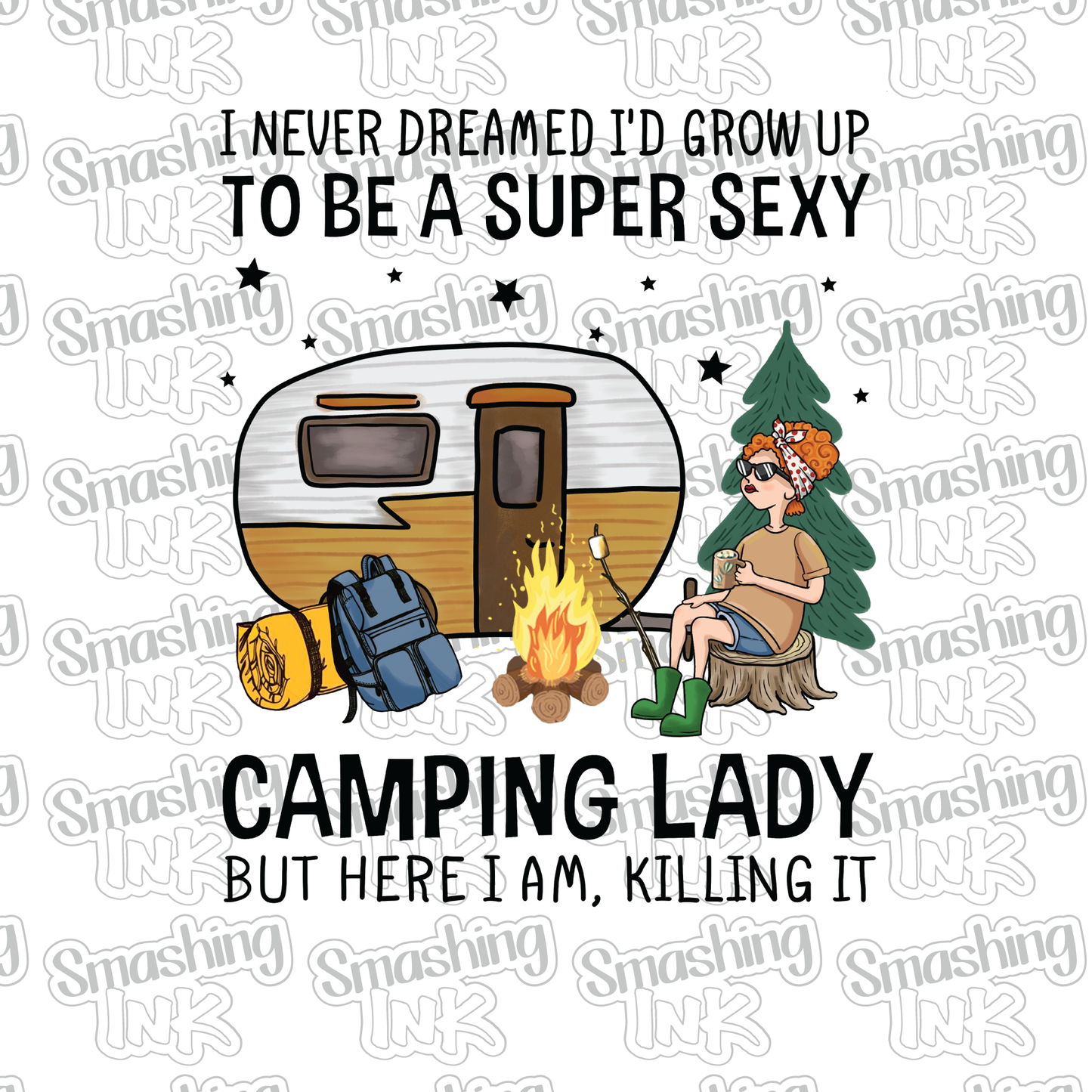 Sexy Camping Lady - Heat Transfer | DTF | Sublimation (TAT 3 BUS DAYS) [9F-44HTV]