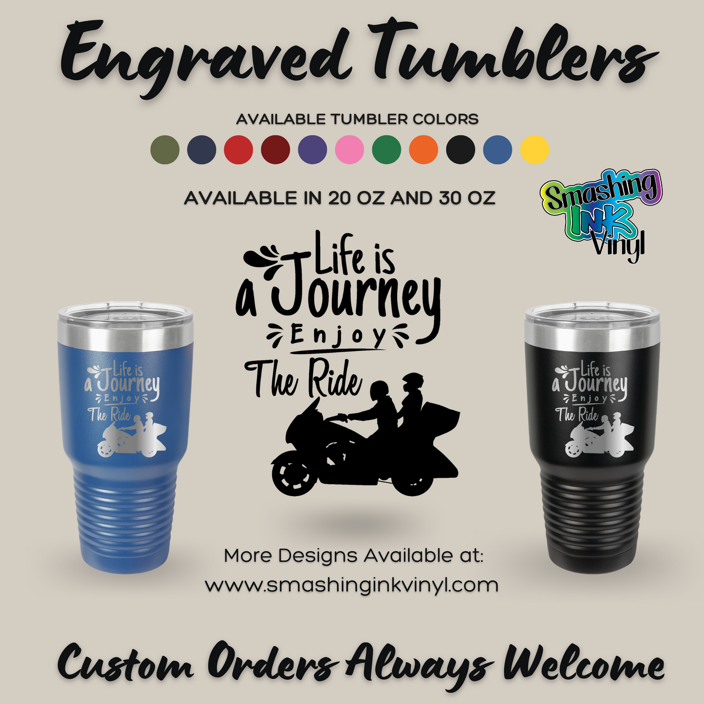 Life is a Journey - Engraved Tumblers (TAT 3-5 BUS DAYS)