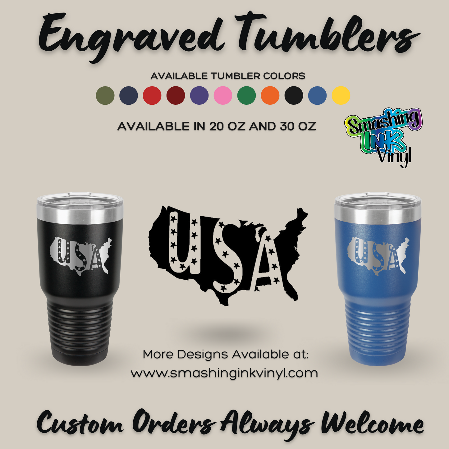 USA - Engraved Tumblers (TAT 3-5 BUS DAYS)