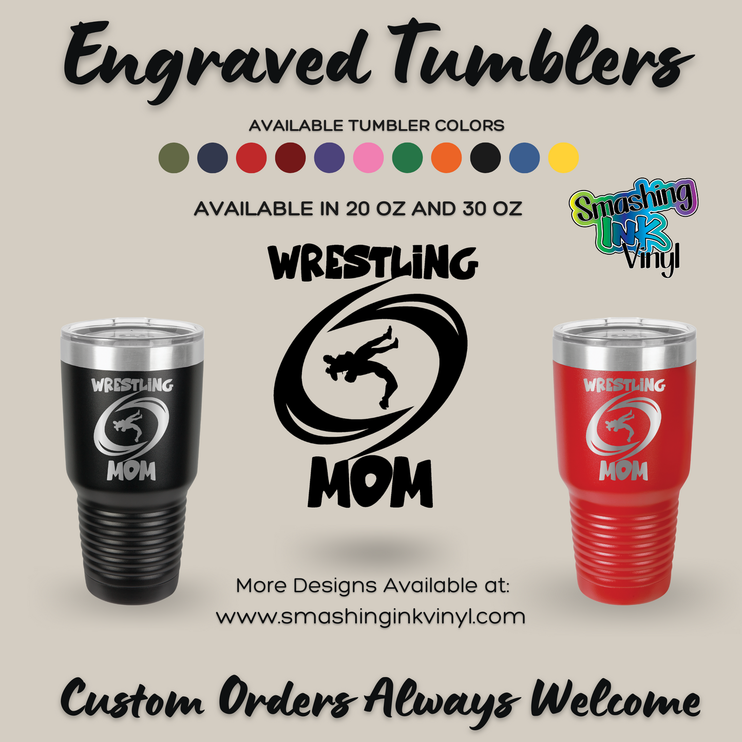 Wrestling Mom - Engraved Tumblers (TAT 3-5 BUS DAYS)