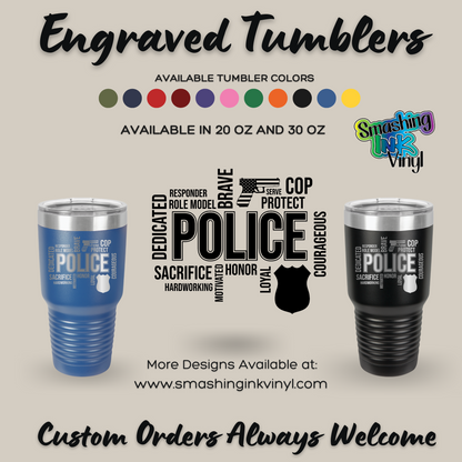 Back The Blue Word Art - Engraved Tumblers (TAT 3-5 BUS DAYS)