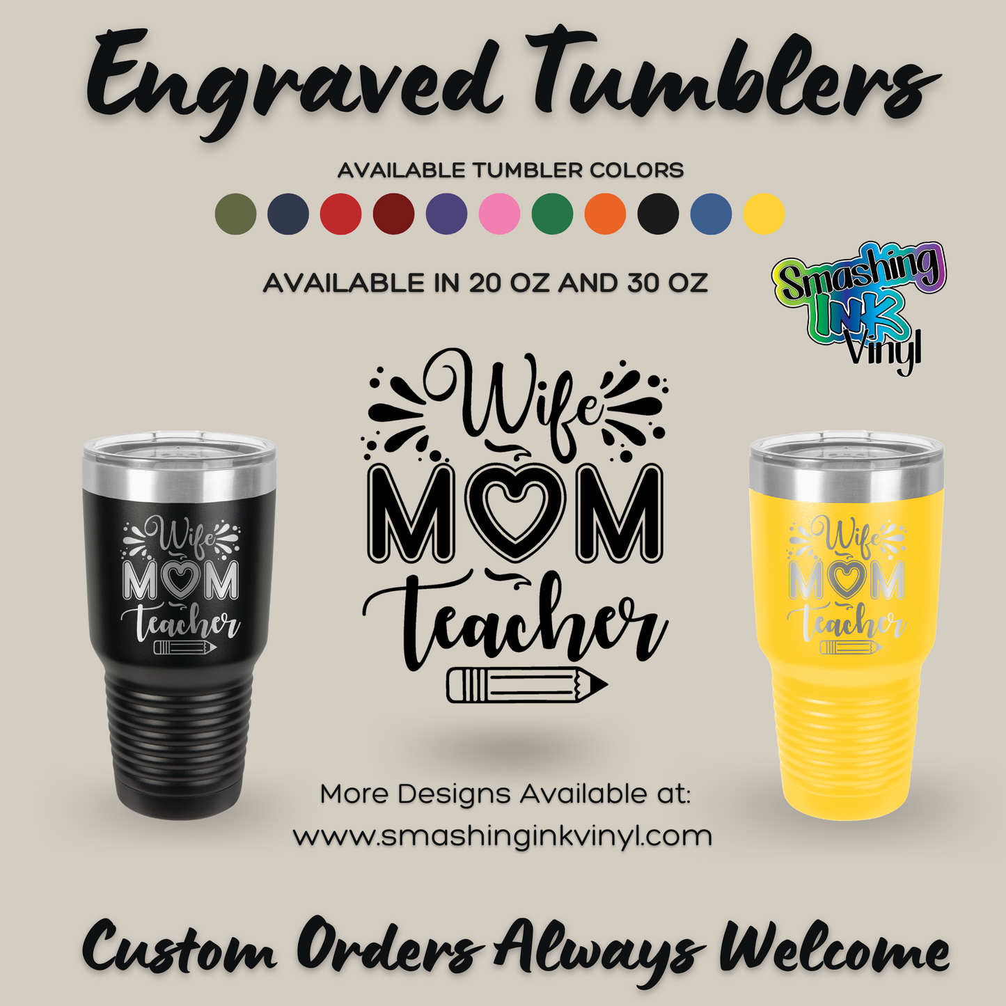 Wife Mom Teacher - Engraved Tumblers (TAT 3-5 BUS DAYS)