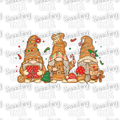 Three Gingerbread Gnomes - Heat Transfer | DTF | Sublimation (TAT 3 BUS DAYS) [4G45-7HTV]