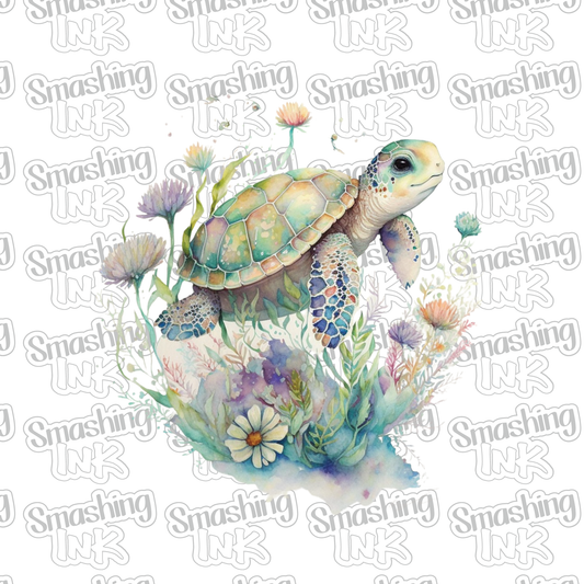 Turtle With Flowers 1 - Heat Transfer | DTF | Sublimation (TAT 3 BUS DAYS) [6I-7HTV]