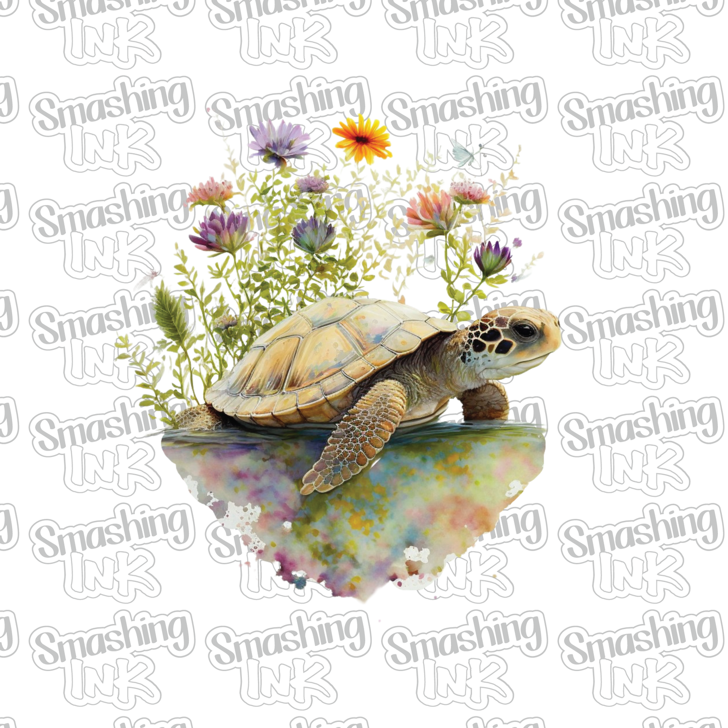 Turtle With Flowers 2 - Heat Transfer | DTF | Sublimation (TAT 3 BUS DAYS) [6I-8HTV]