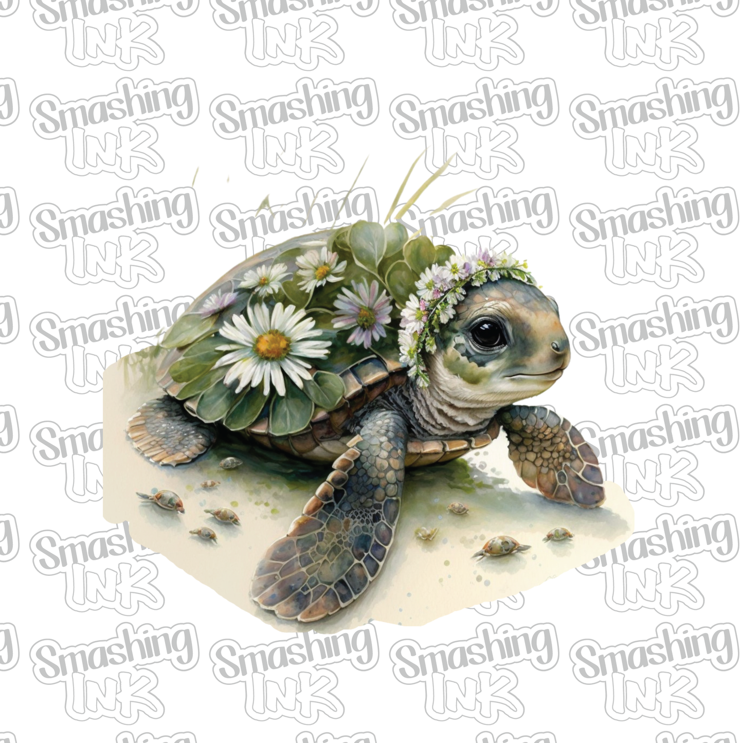 Turtle With Flowers 3 - Heat Transfer | DTF | Sublimation (TAT 3 BUS DAYS) [6I-9HTV]