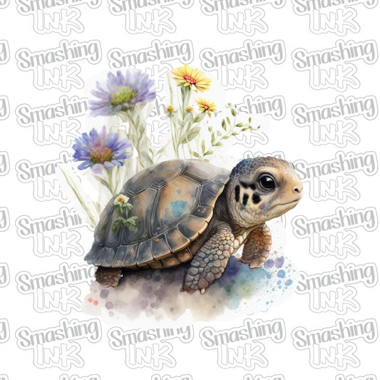Turtle With Flowers 4 - Heat Transfer | DTF | Sublimation (TAT 3 BUS DAYS) [6I-10HTV]