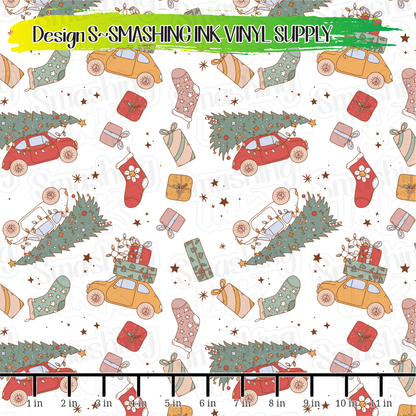 Christmas Cars ★ Pattern Vinyl | Faux Leather | Sublimation (TAT 3 BUS DAYS)