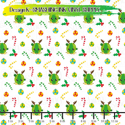 Christmas Cactus ★ Pattern Vinyl | Faux Leather | Sublimation (TAT 3 BUS DAYS)