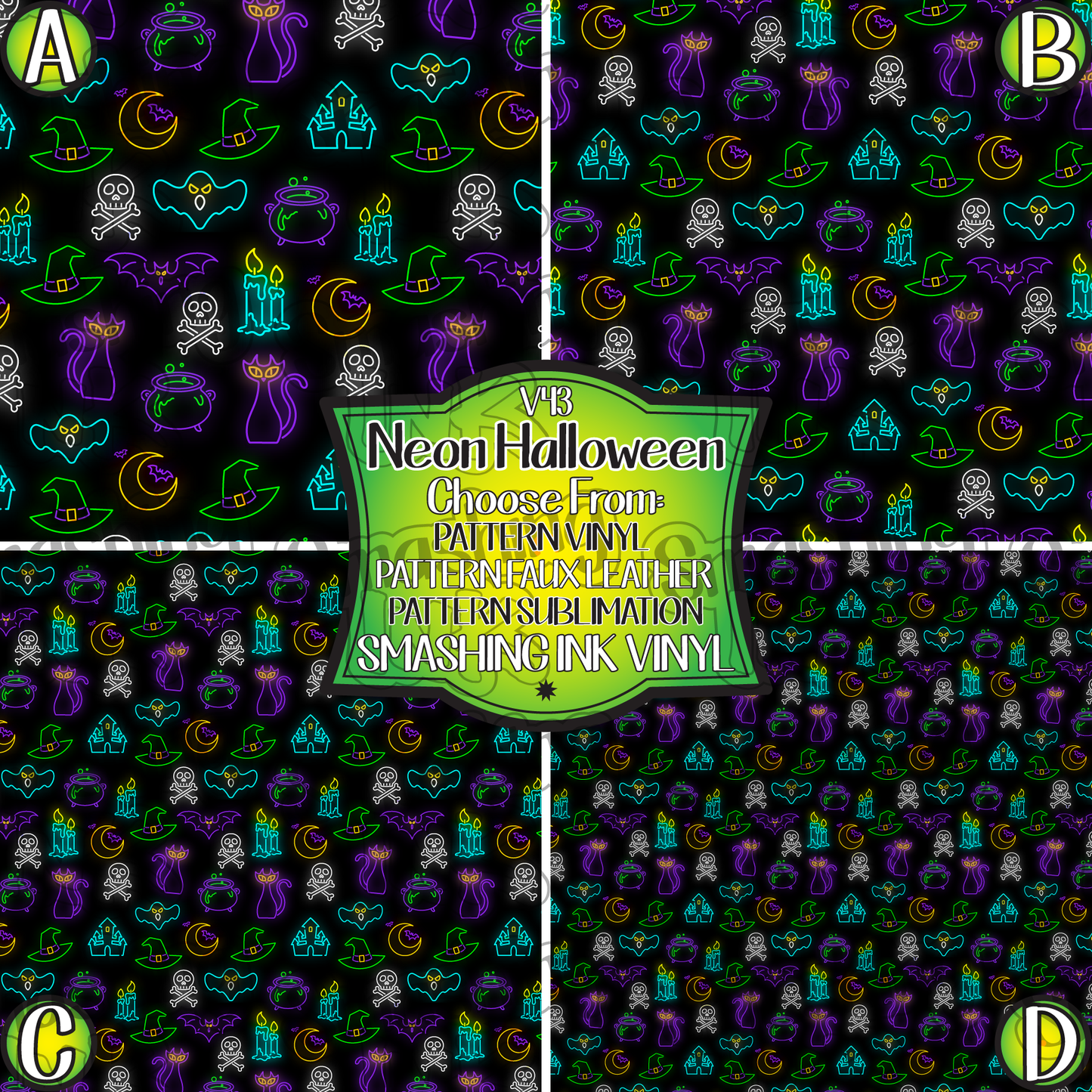 Neon Halloween ★ Pattern Vinyl | Faux Leather | Sublimation (TAT 3 BUS DAYS)