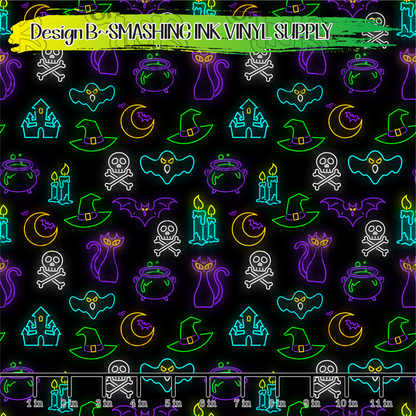 Neon Halloween ★ Pattern Vinyl | Faux Leather | Sublimation (TAT 3 BUS DAYS)