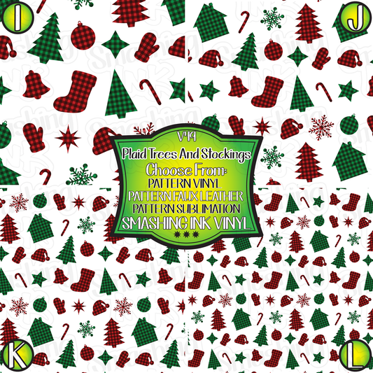 Plaid Trees And Stockings ★ Pattern Vinyl | Faux Leather | Sublimation (TAT 3 BUS DAYS)