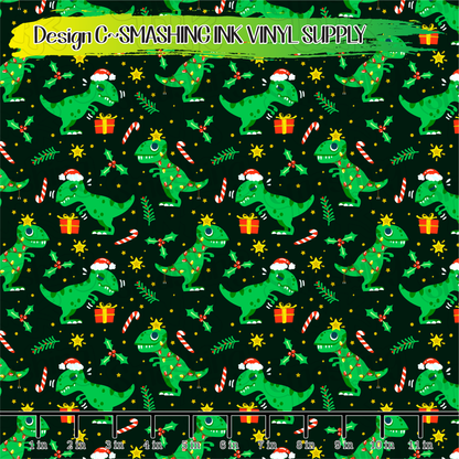 Christmas Dinosaurs ★ Pattern Vinyl | Faux Leather | Sublimation (TAT 3 BUS DAYS)