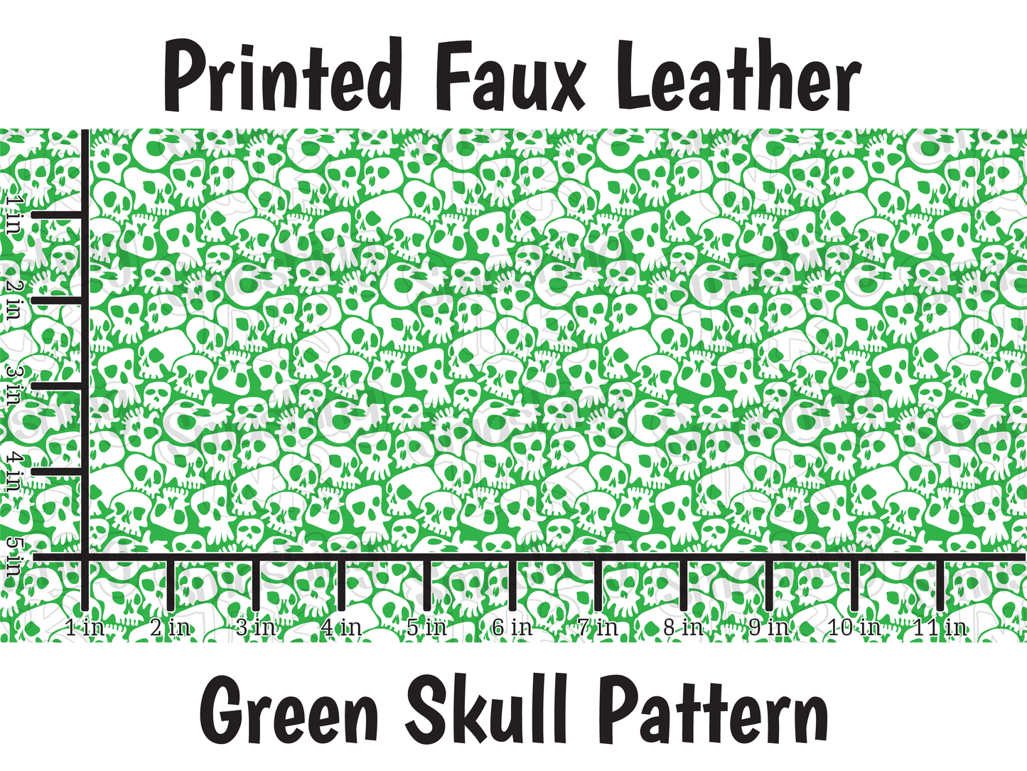 Green Skull Pattern - Faux Leather Sheet (SHIPS IN 3 BUS DAYS)