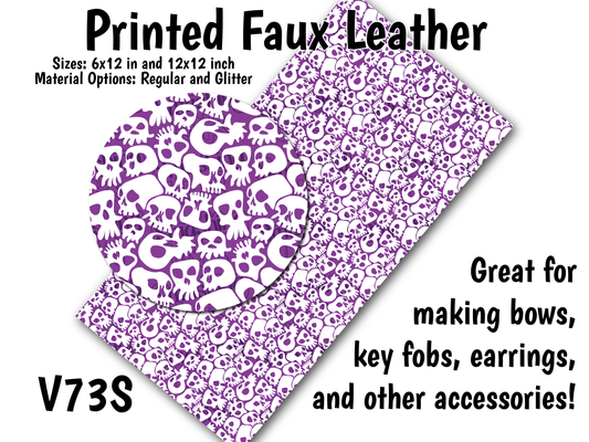 Purple Skull Pattern - Faux Leather Sheet (SHIPS IN 3 BUS DAYS)