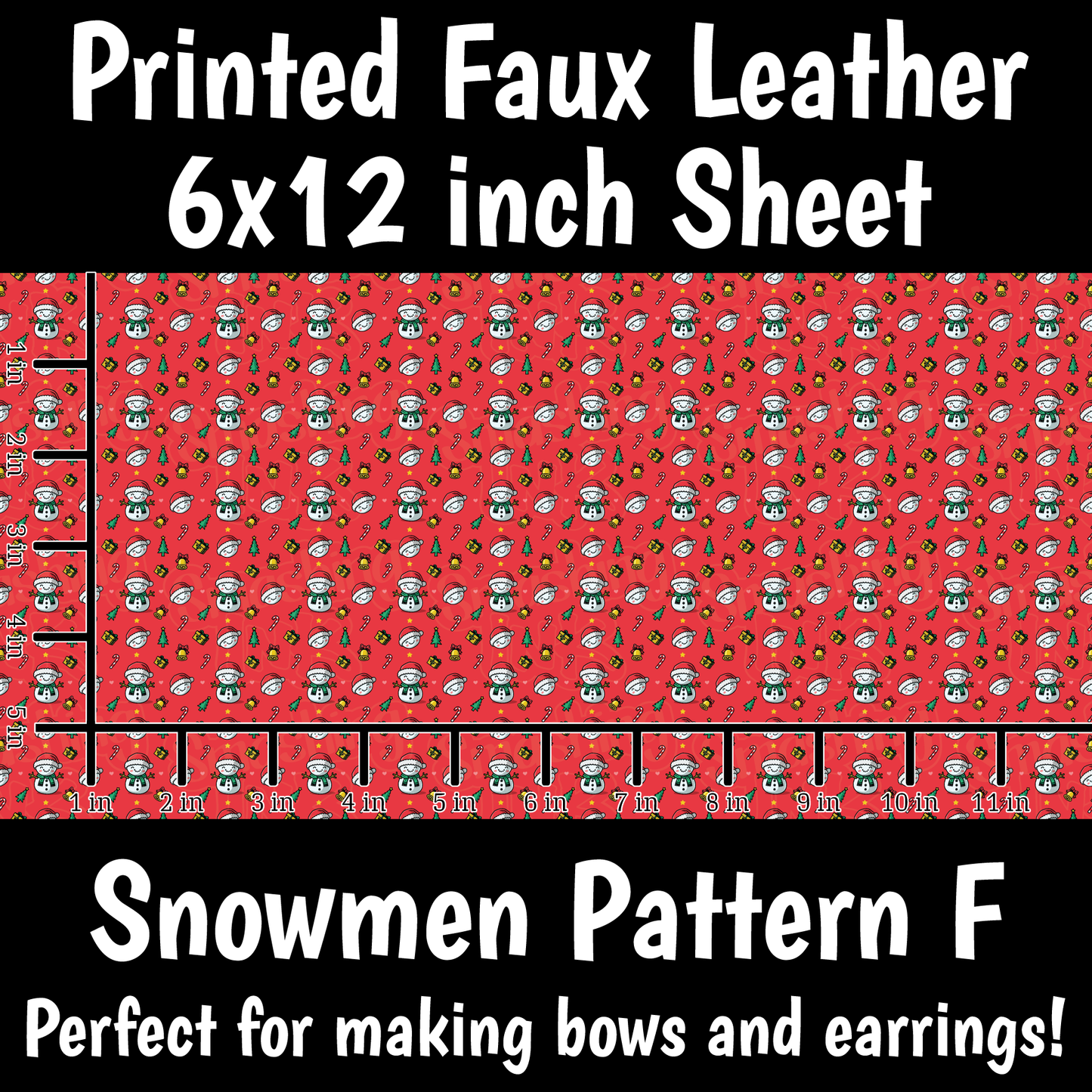 Snowmen Pattern F - Faux Leather Sheet (SHIPS IN 3 BUS DAYS)