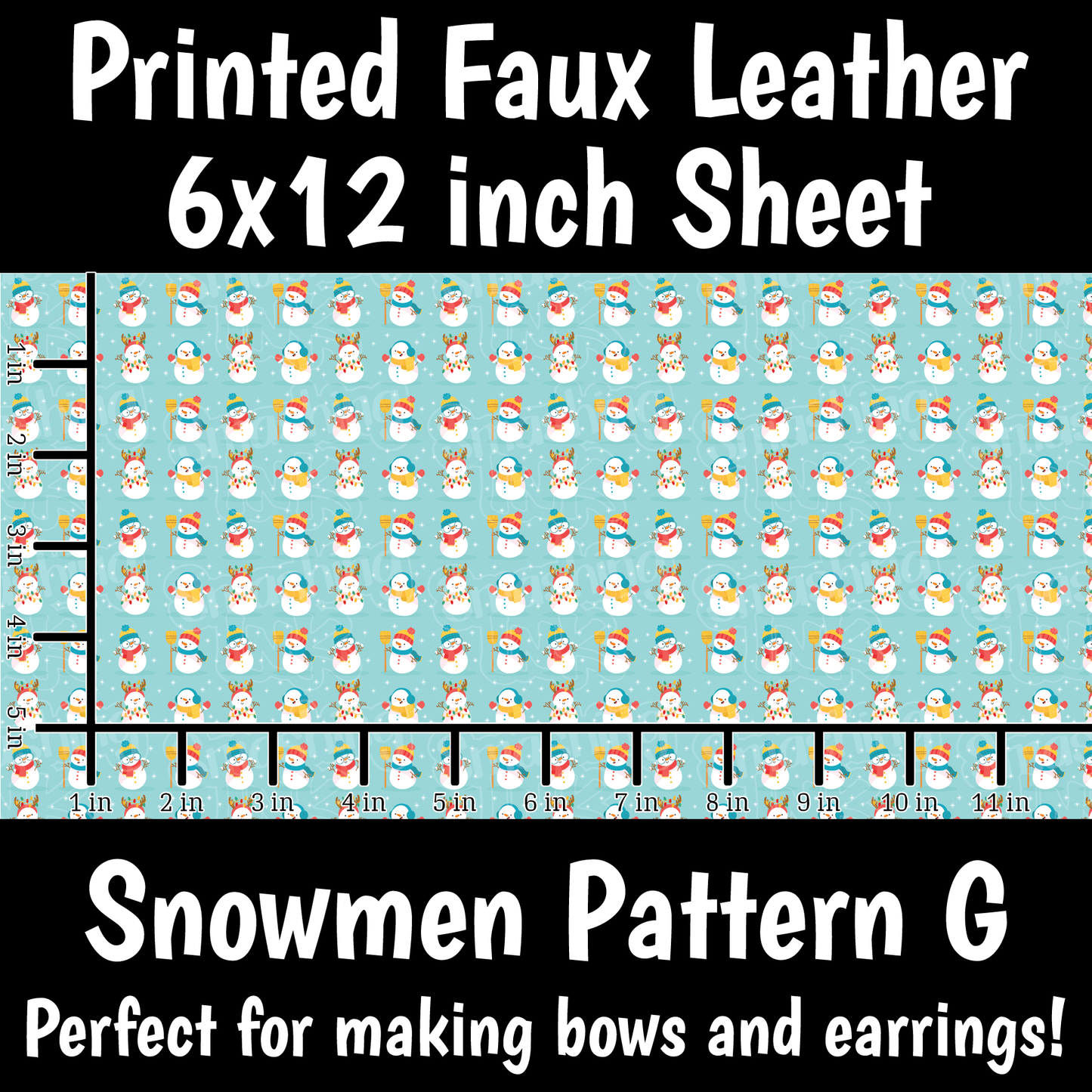 Snowmen Pattern G - Faux Leather Sheet (SHIPS IN 3 BUS DAYS)