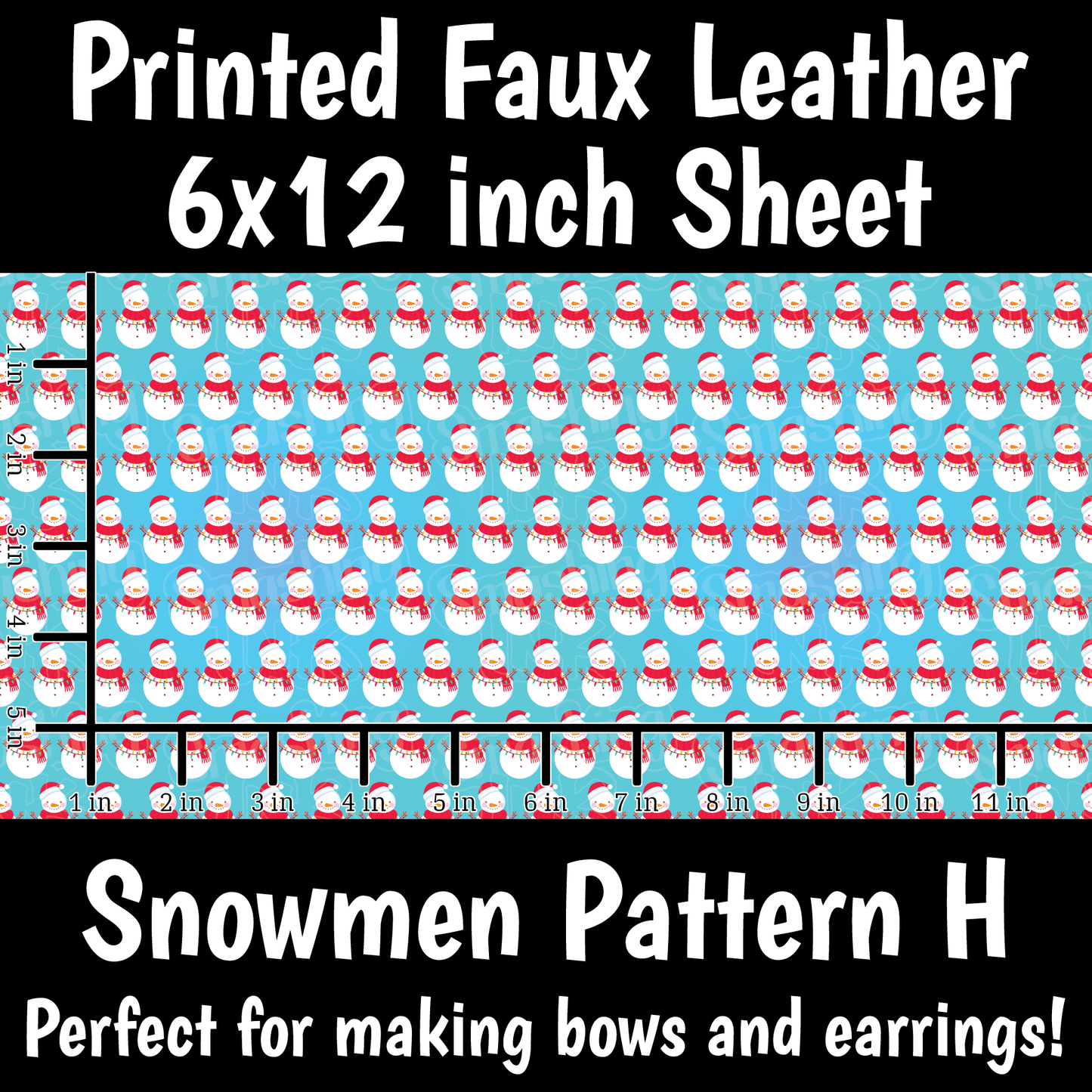 Snowmen Pattern H - Faux Leather Sheet (SHIPS IN 3 BUS DAYS)