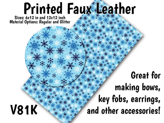 Blue Snowflakes - Faux Leather Sheet (SHIPS IN 3 BUS DAYS)