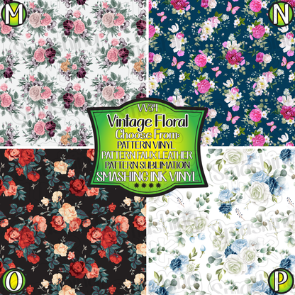 Vintage Floral ★ Pattern Vinyl | Faux Leather | Sublimation (TAT 3 BUS DAYS)