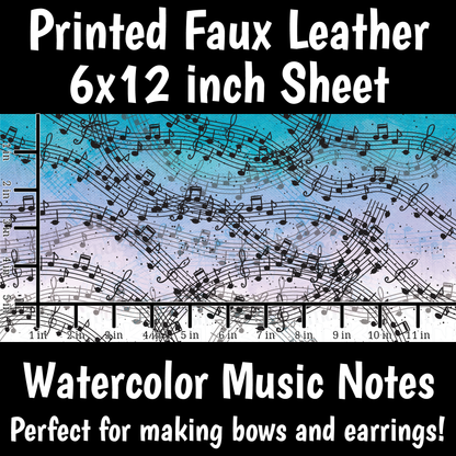 Watercolor Music Notes - Faux Leather Sheet (SHIPS IN 3 BUS DAYS)
