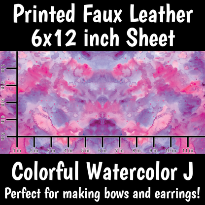 Colorful Watercolor J - Faux Leather Sheet (SHIPS IN 3 BUS DAYS)