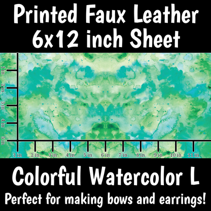Colorful Watercolor L - Faux Leather Sheet (SHIPS IN 3 BUS DAYS)