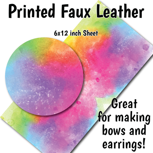 Rainbow Watercolor - Faux Leather Sheet (SHIPS IN 3 BUS DAYS)