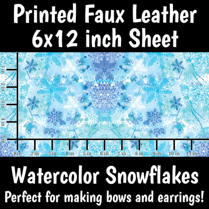 Watercolor Snowflakes - Faux Leather Sheet (SHIPS IN 3 BUS DAYS)