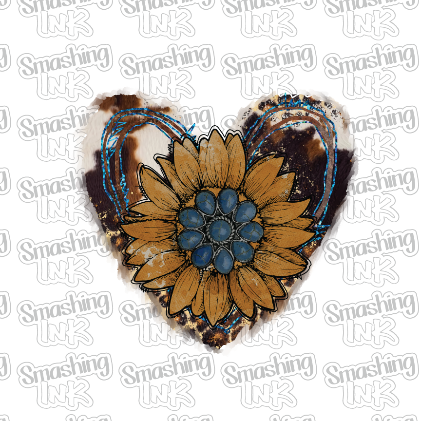 Western Sunflower Heart- Heat Transfer | DTF | Sublimation (TAT 3 BUS DAYS) [2B-21HTV]