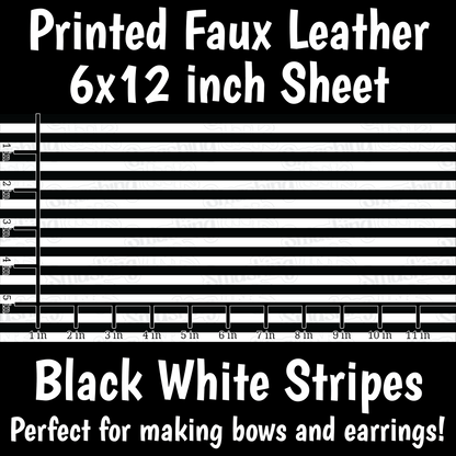 Black White Stripes - Faux Leather Sheet (SHIPS IN 3 BUS DAYS)