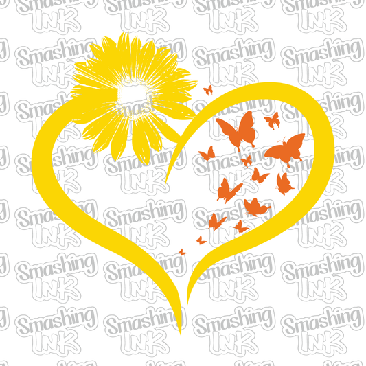 Yellow Heart and Butterflies - Heat Transfer | DTF | Sublimation (TAT 3 BUS DAYS) [12A-2HTV]