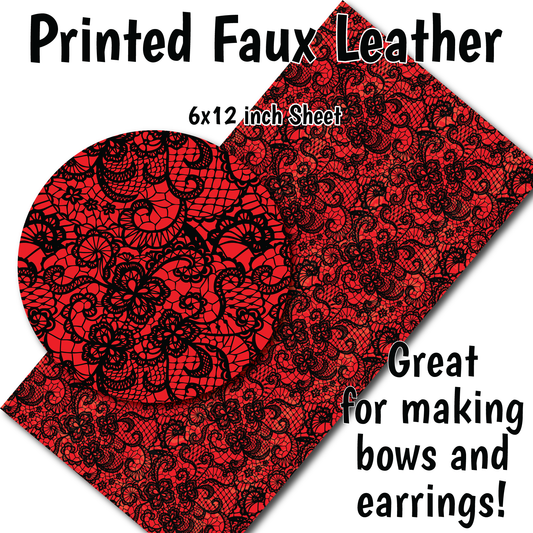 Red Black Lace - Faux Leather Sheet (SHIPS IN 3 BUS DAYS)