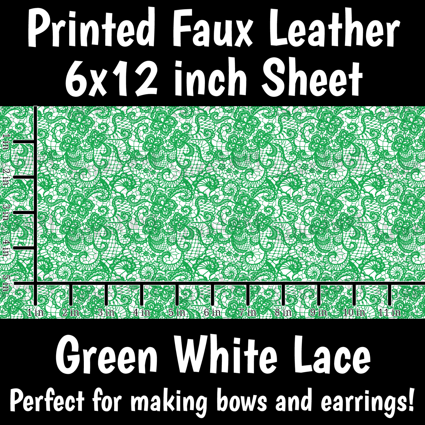 Green White Lace - Faux Leather Sheet (SHIPS IN 3 BUS DAYS)