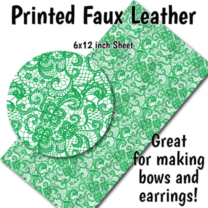 Green White Lace - Faux Leather Sheet (SHIPS IN 3 BUS DAYS)