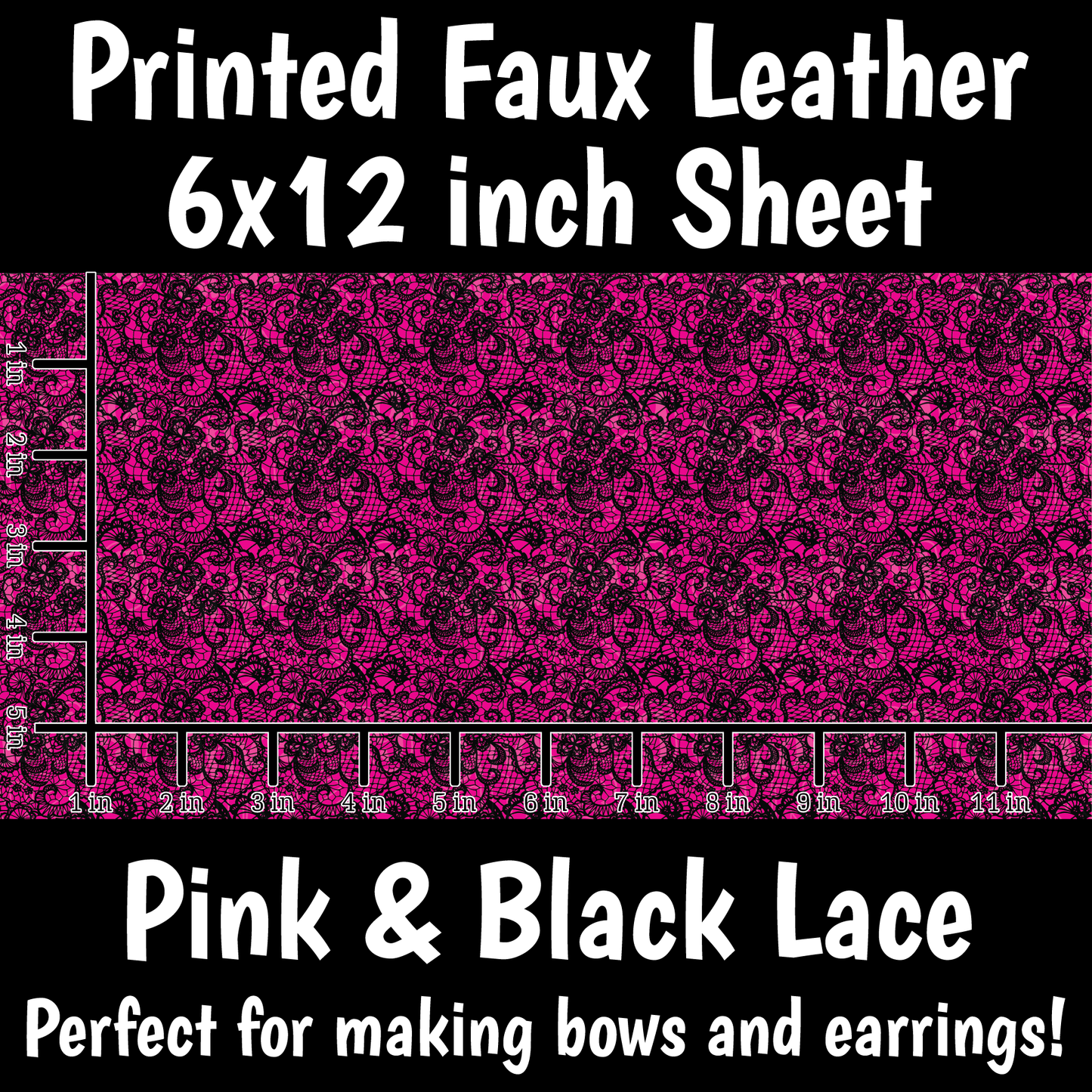Pink Black Lace - Faux Leather Sheet (SHIPS IN 3 BUS DAYS)