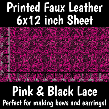 Pink Black Lace - Faux Leather Sheet (SHIPS IN 3 BUS DAYS)