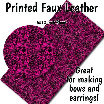 Pink Black Lace - Faux Leather Sheet (SHIPS IN 3 BUS DAYS)